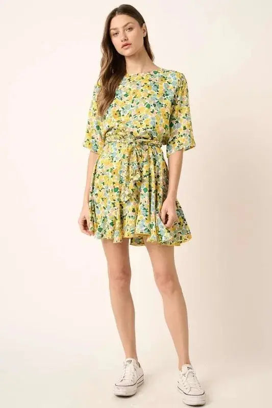 Mittoshop Floral Tie Waist Half Sleeve Mini Dress Women - Love Salve
